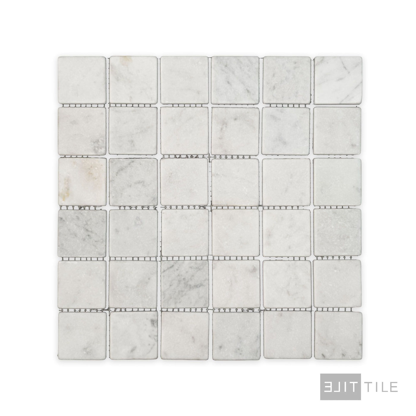 White Carrara Marble 2" Square Tumbled Mosaic