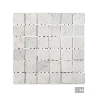 White Carrara Marble 2" Square Tumbled Mosaic