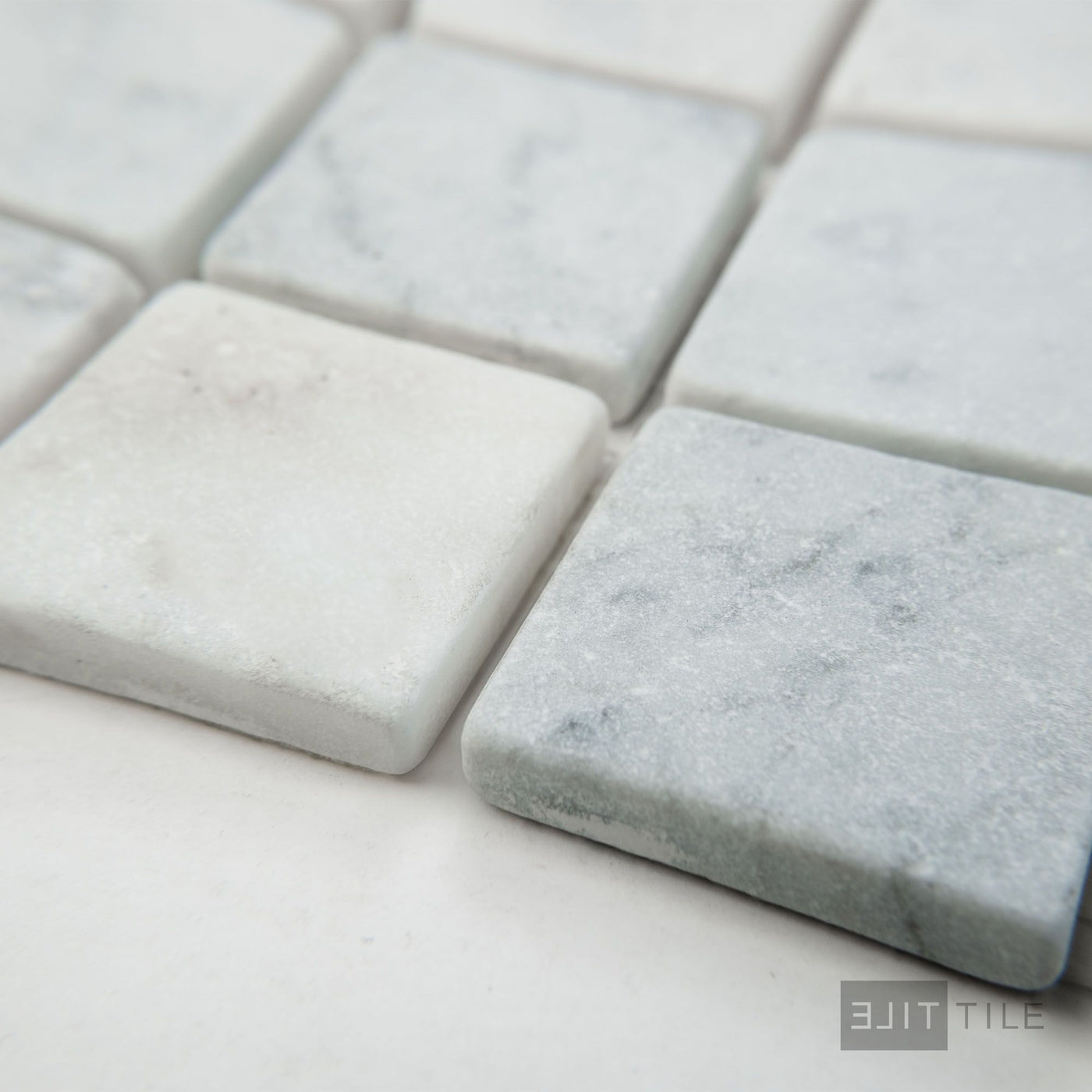 White Carrara Marble 2" Square Tumbled Mosaic