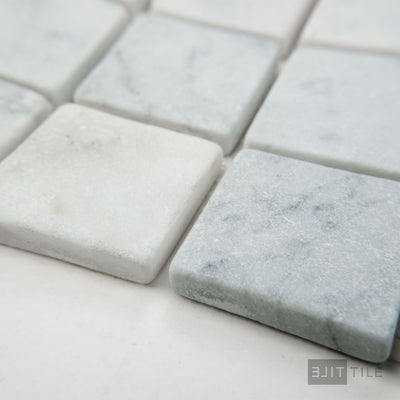 White Carrara Marble 2" Square Tumbled Mosaic