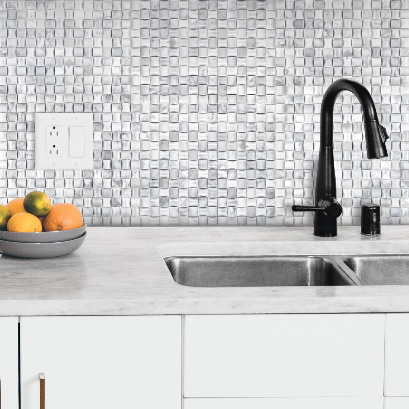 White Carrara Marble 3D Bread Polished Mosaic