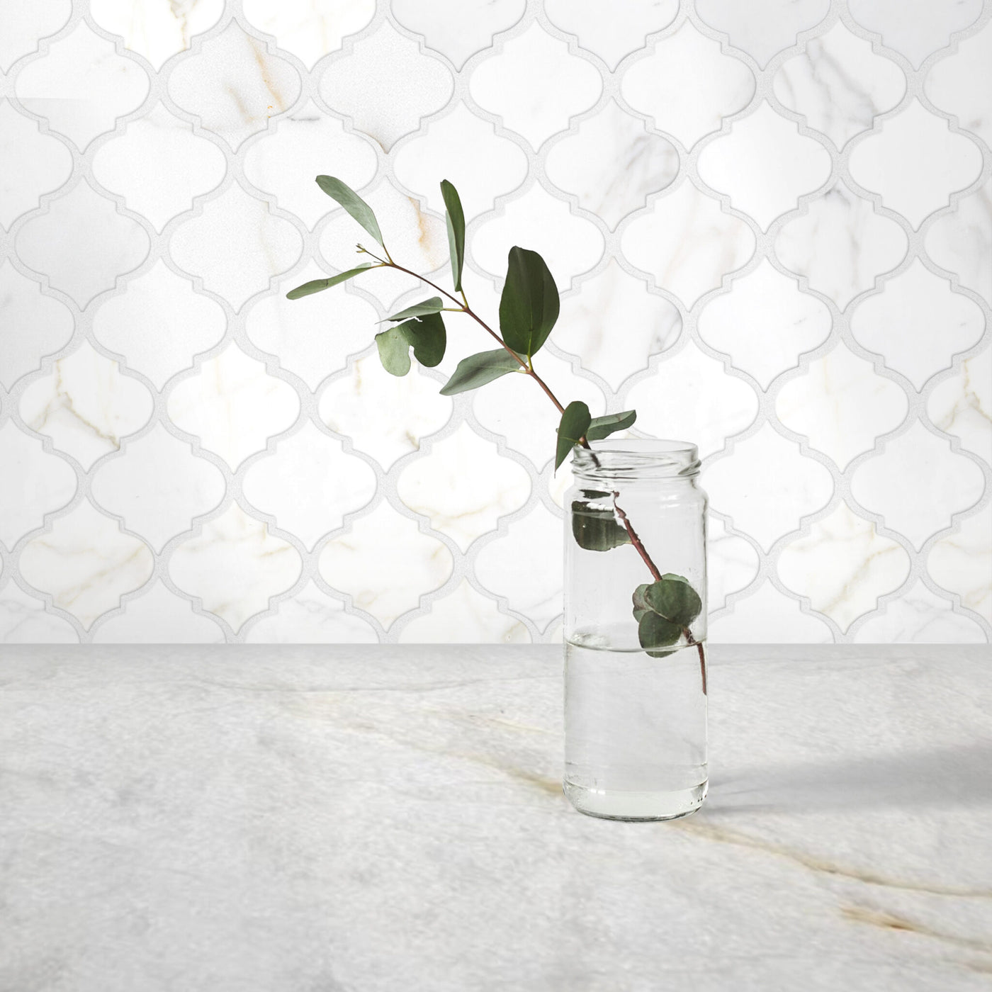 Calacatta Gold Marble 4" Lantern/Arabesque Honed Mosaic