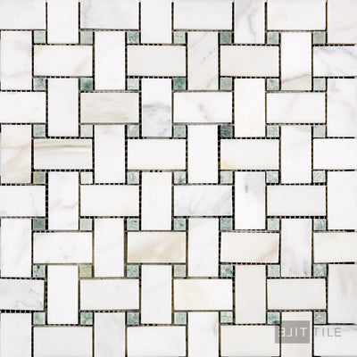Calacatta Gold Marble Basketweave W/Green Dot Honed Mosaic