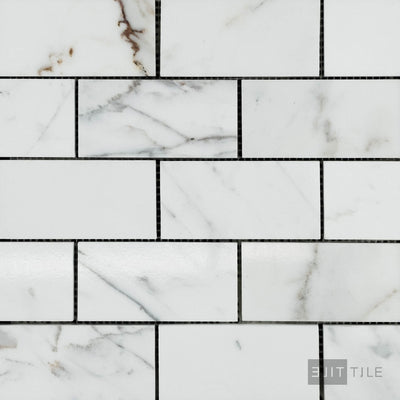 Calacatta Gold Marble 2X4 Brick Polished Mosaic