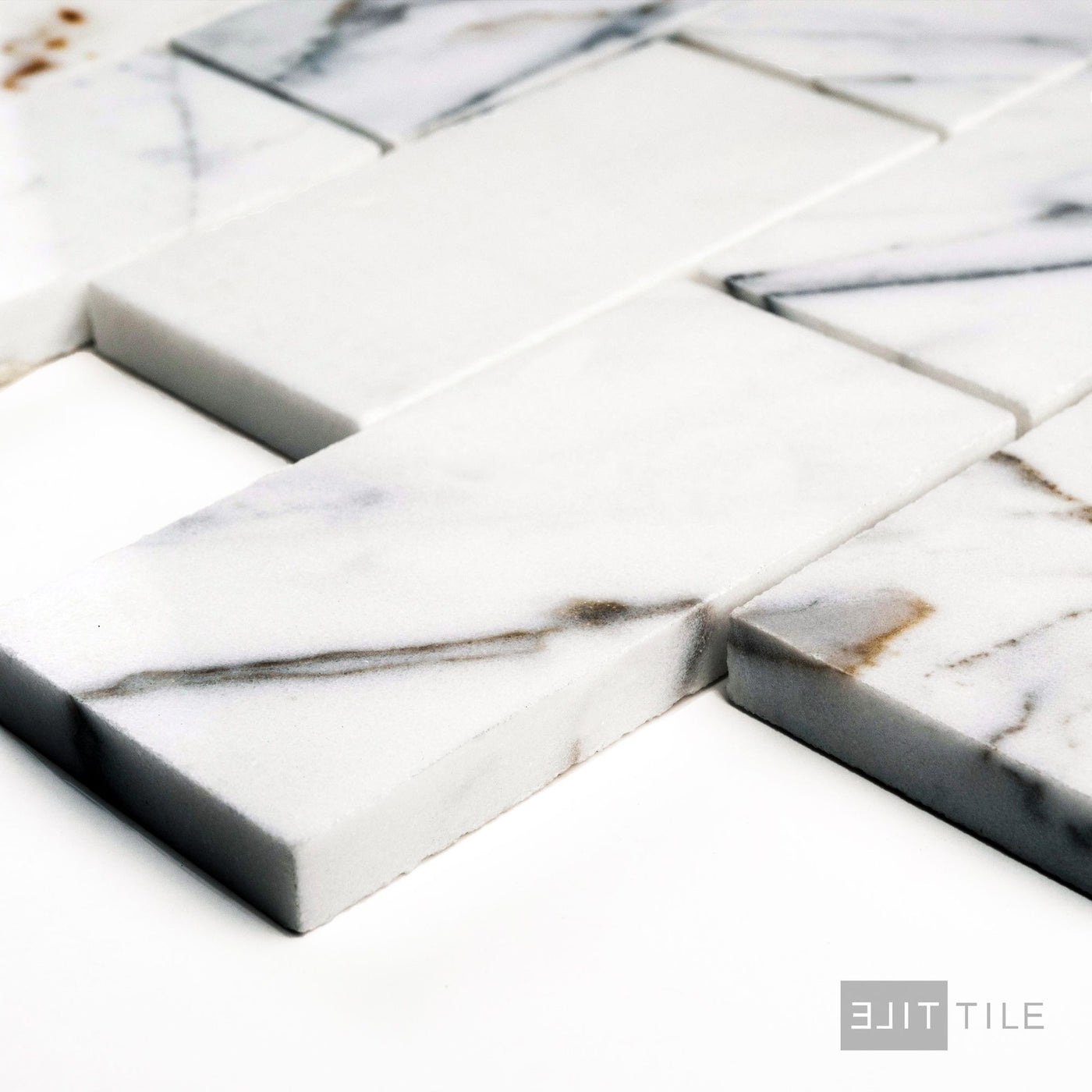 Calacatta Gold Marble 2X4 Brick Polished Mosaic