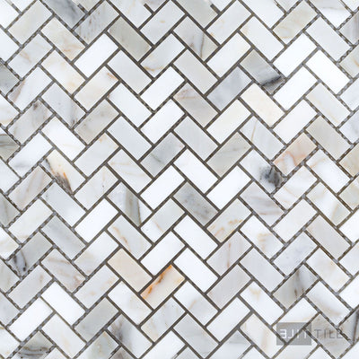 Calacatta Gold Marble 5/8X1-1/4 Herringbone Honed Mosaic