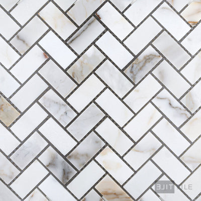 Calacatta Gold Marble 1X2 Herringbone Honed Mosaic