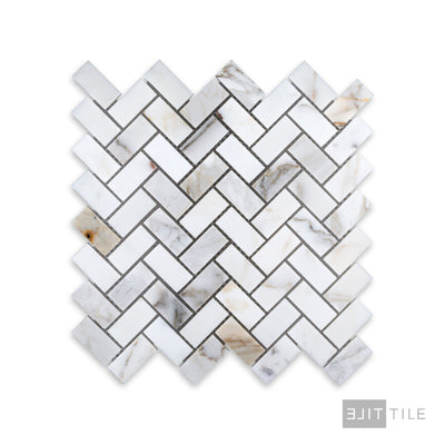 Calacatta Gold Marble 1X2 Herringbone Honed Mosaic
