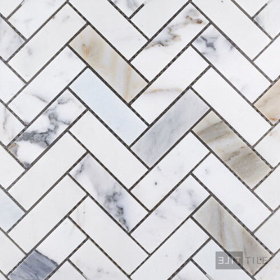 Calacatta Gold Marble 1X3 Herringbone Honed Mosaic