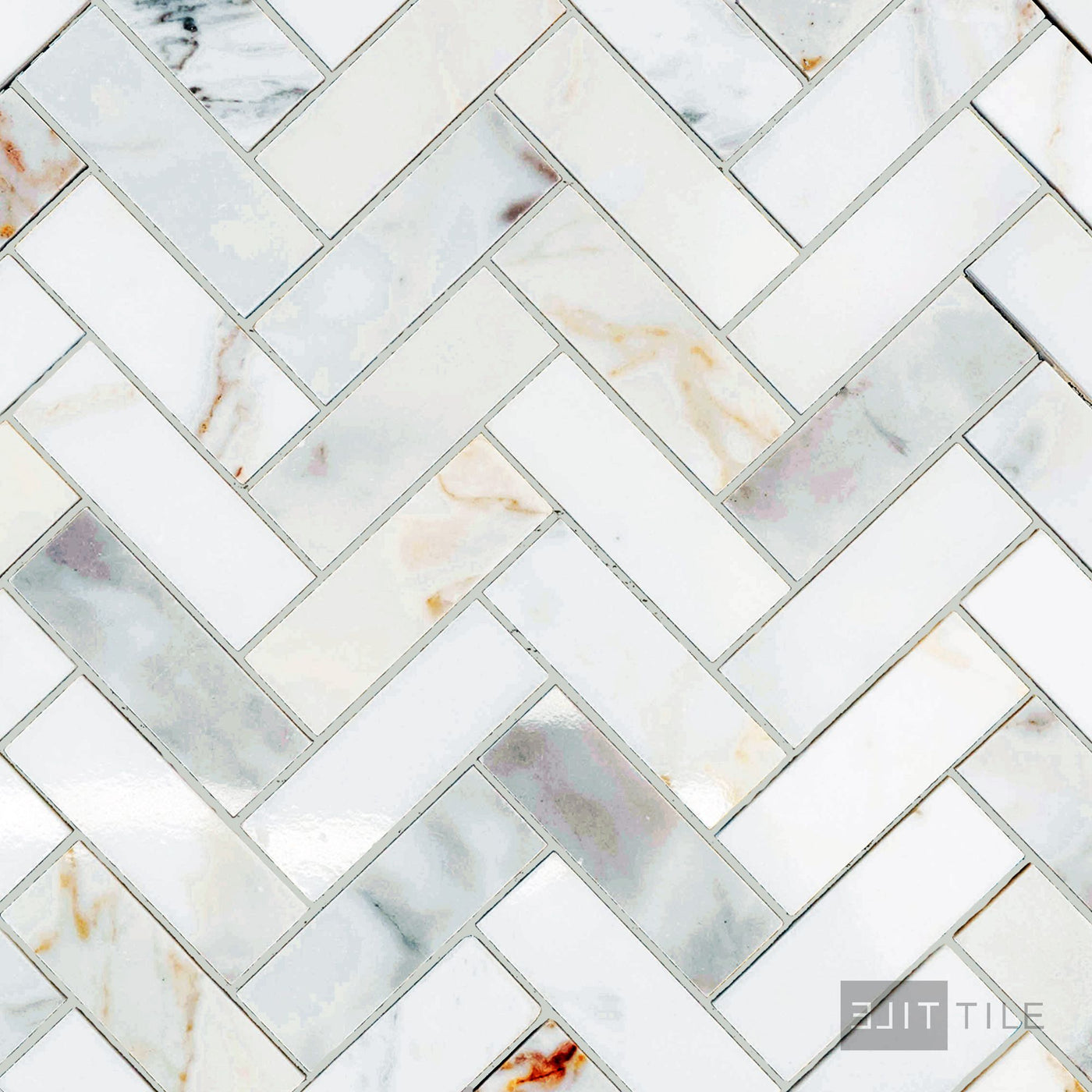 Calacatta Gold Marble 1X3 Herringbone Polished Mosaic