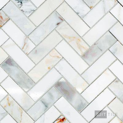 Calacatta Gold Marble 1X3 Herringbone Polished Mosaic