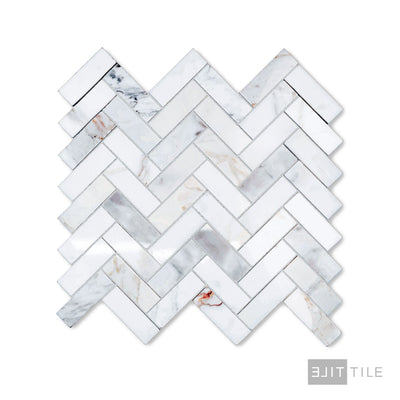 Calacatta Gold Marble 1X3 Herringbone Polished Mosaic