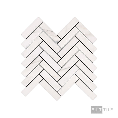 Calacatta Gold Marble 1X4 Herringbone Polished Mosaic