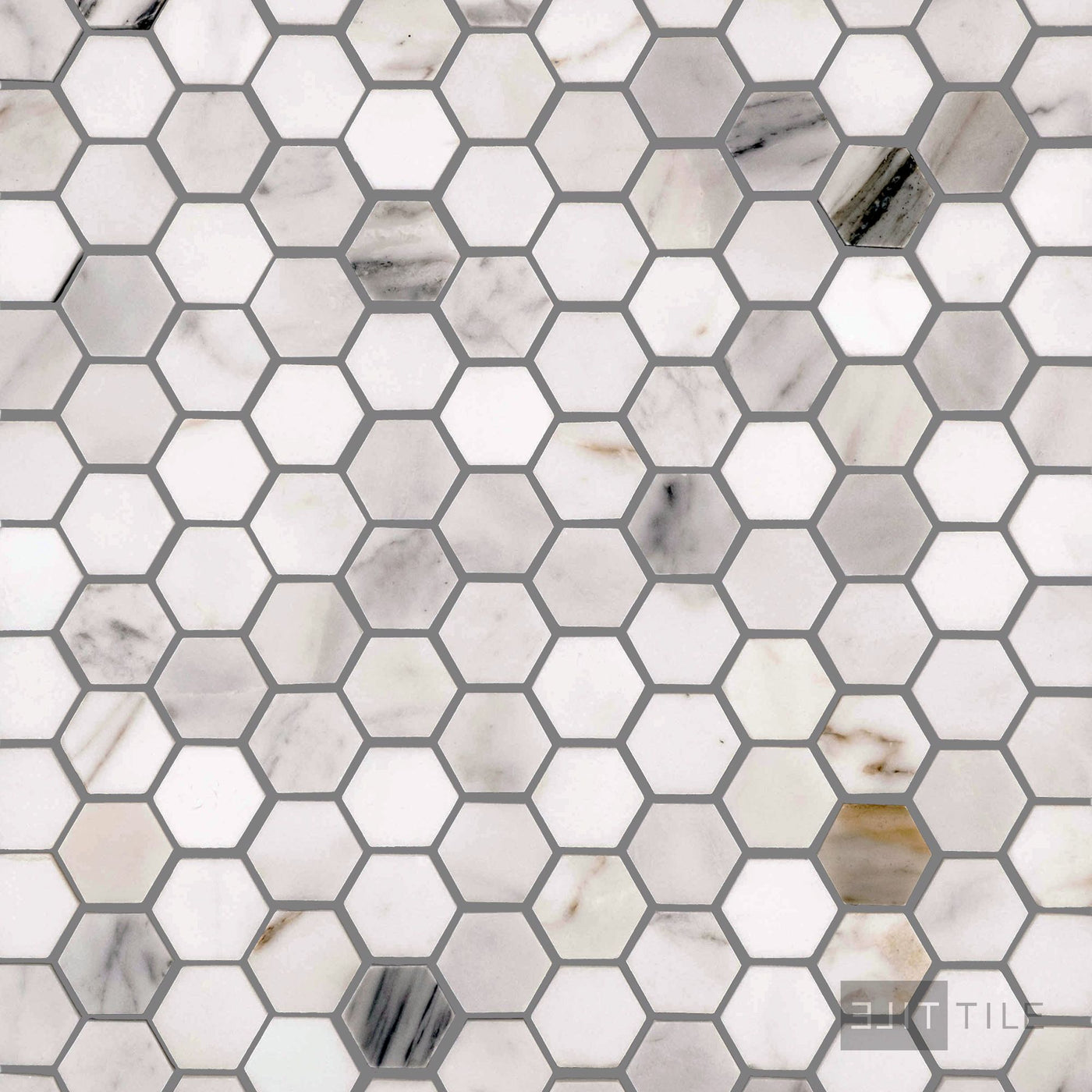 Calacatta Gold Marble 1" Hexagon Honed Mosaic
