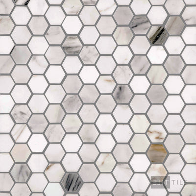 Calacatta Gold Marble 1" Hexagon Honed Mosaic