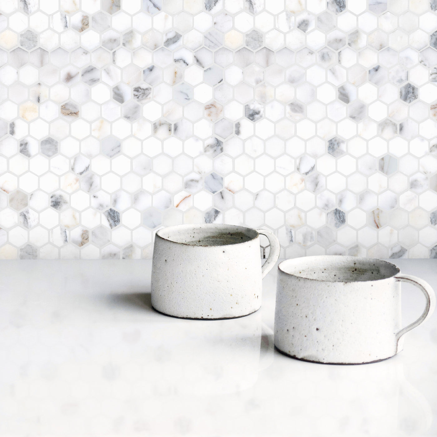 Calacatta Gold Marble 1" Hexagon Honed Mosaic