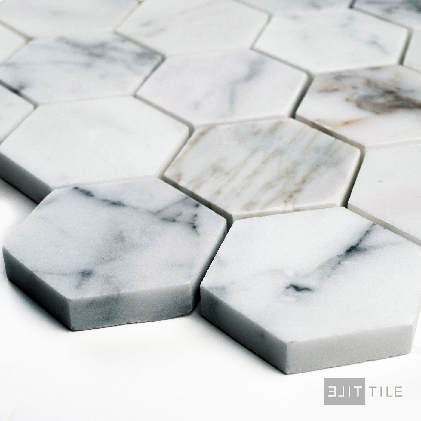 Calacatta Gold Marble 2" Hexagon Honed Mosaic