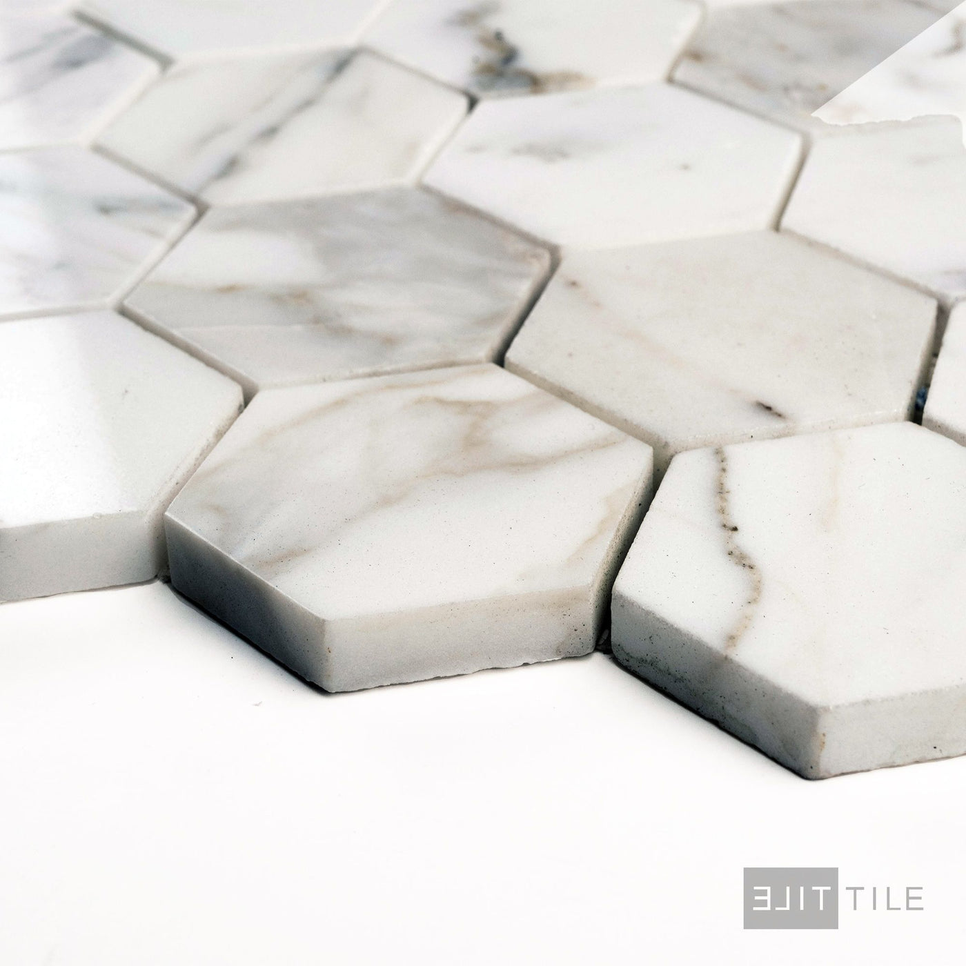 Calacatta Gold Marble 2" Hexagon Polished Mosaic