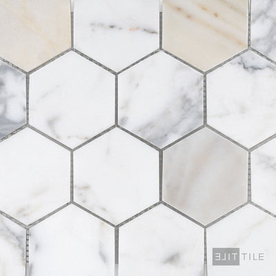 Calacatta Gold Marble 3" Hexagon Honed Mosaic
