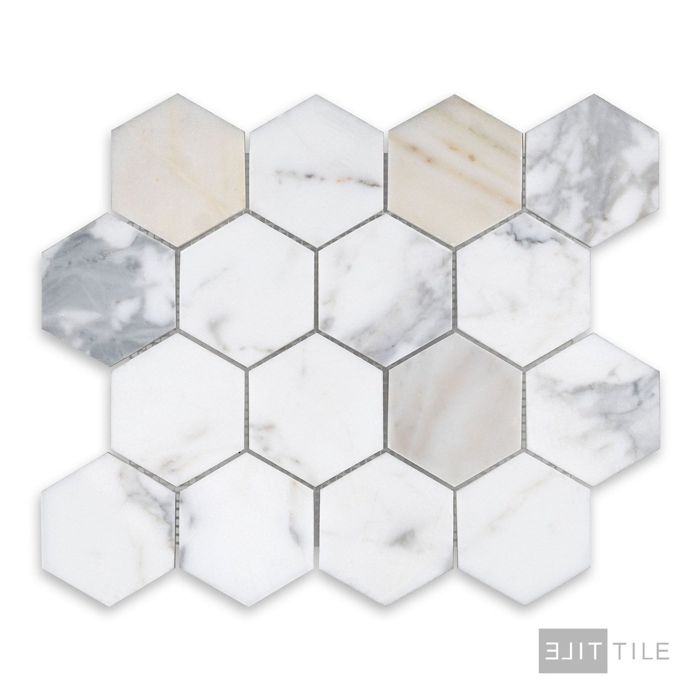 Calacatta Gold Marble 3" Hexagon Honed Mosaic