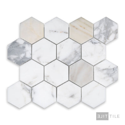 Calacatta Gold Marble 3" Hexagon Honed Mosaic