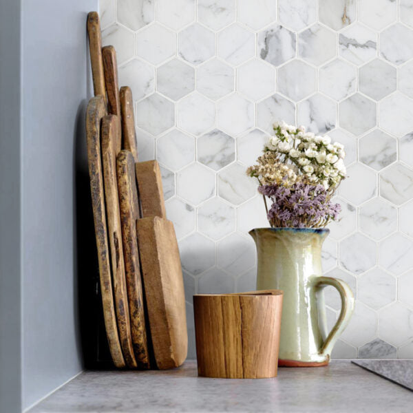 Calacatta Gold Marble 3" Hexagon Honed Mosaic