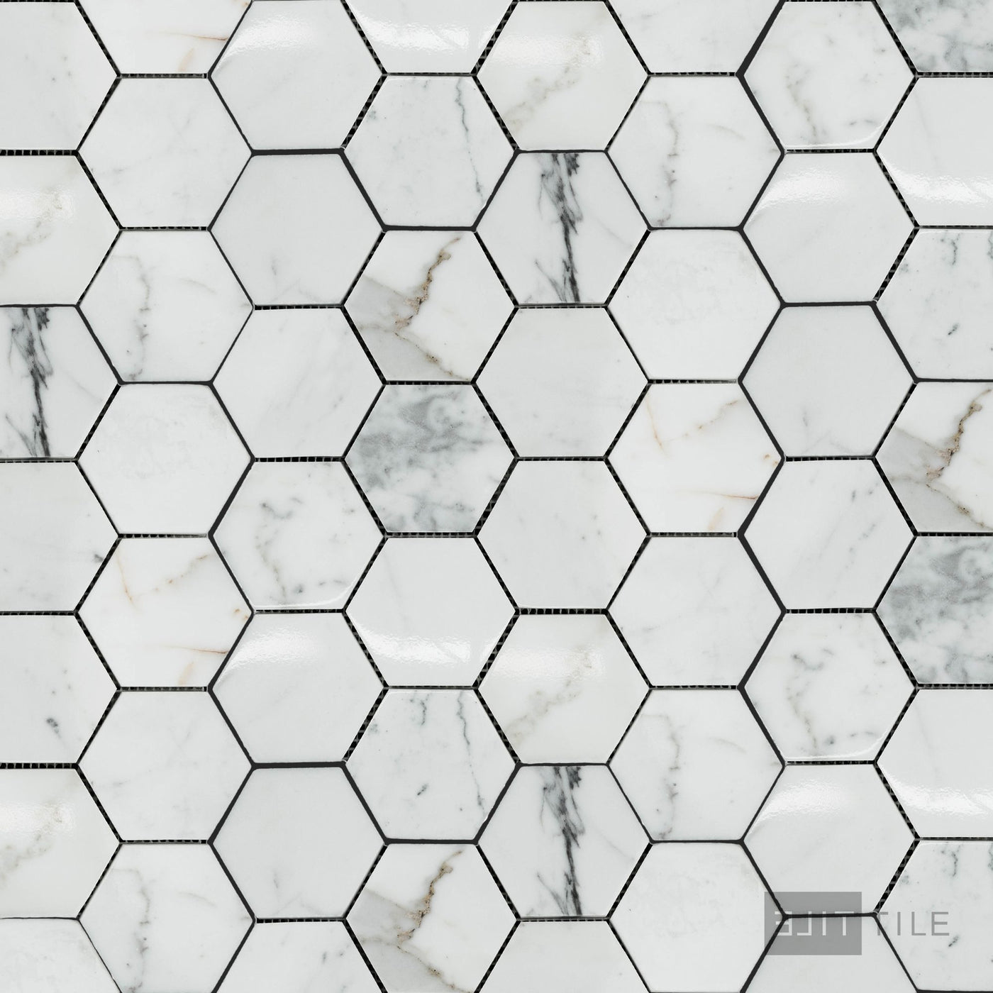 Calacatta Gold Marble 3" Hexagon Polished Mosaic