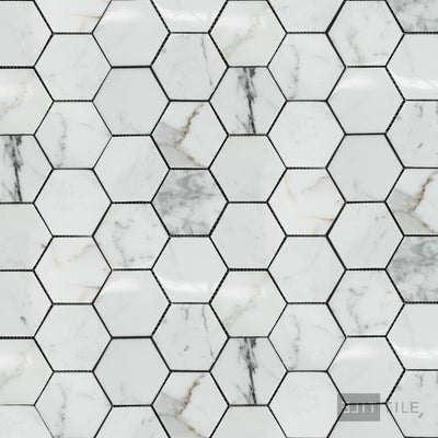 Calacatta Gold Marble 3" Hexagon Polished Mosaic