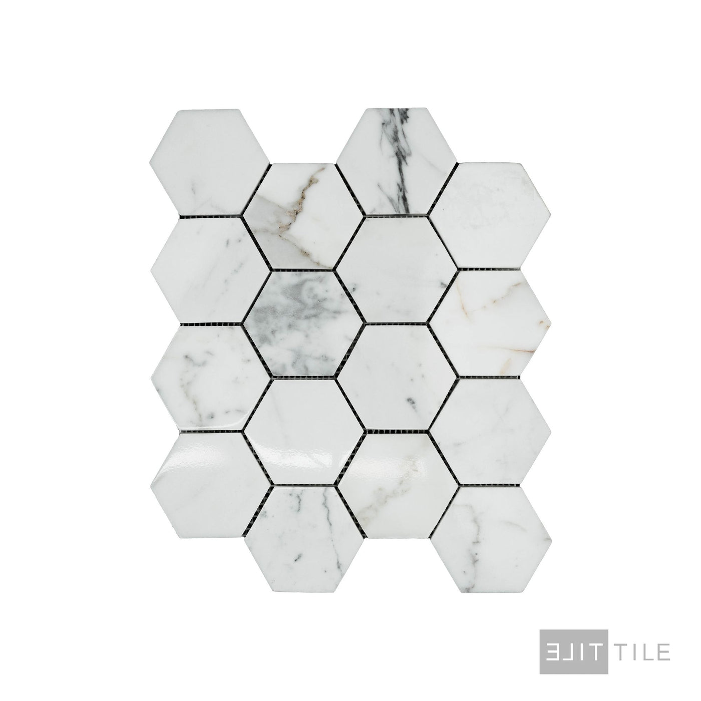 Calacatta Gold Marble 3" Hexagon Polished Mosaic