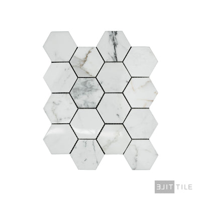 Calacatta Gold Marble 3" Hexagon Polished Mosaic