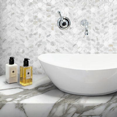 Calacatta Gold Marble Penny Round Honed Mosaic