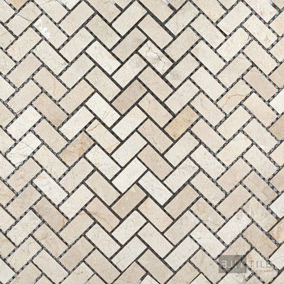 Crema Marfil Marble 5/8X1-1/4 Herringbone Honed Mosaic