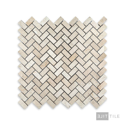 Crema Marfil Marble 5/8X1-1/4 Herringbone Honed Mosaic