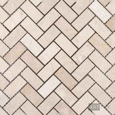 Crema Marfil Marble 1X2 Herringbone Honed Mosaic