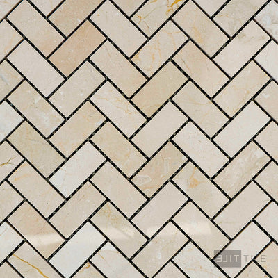 Crema Marfil Marble 1X2 Herringbone Polished Mosaic