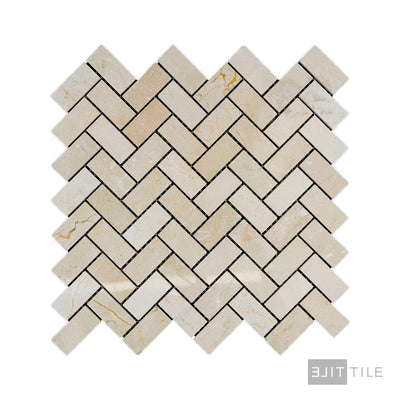 Crema Marfil Marble 1X2 Herringbone Polished Mosaic