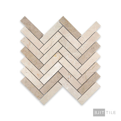Crema Marfil Marble 1X4 Herringbone Honed Mosaic