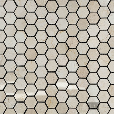 Crema Marfil Marble 1" Hexagon Polished Mosaic