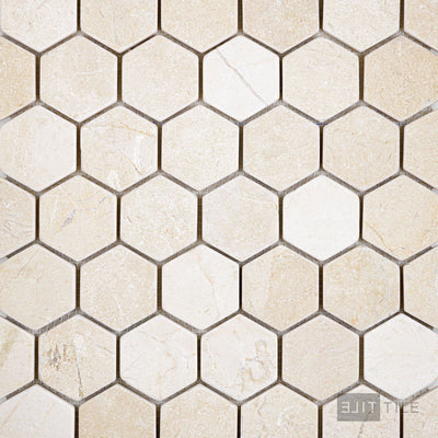 Crema Marfil Marble 2" Hexagon Tumbled Mosaic