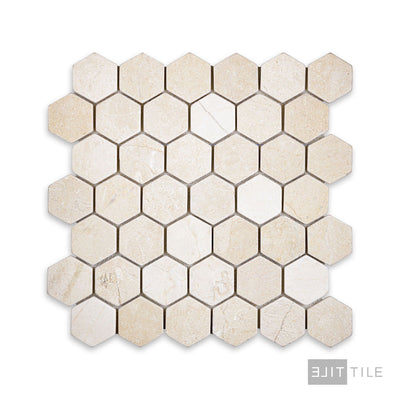 Crema Marfil Marble 2" Hexagon Tumbled Mosaic