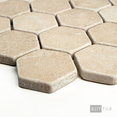 Crema Marfil Marble 2" Hexagon Tumbled Mosaic