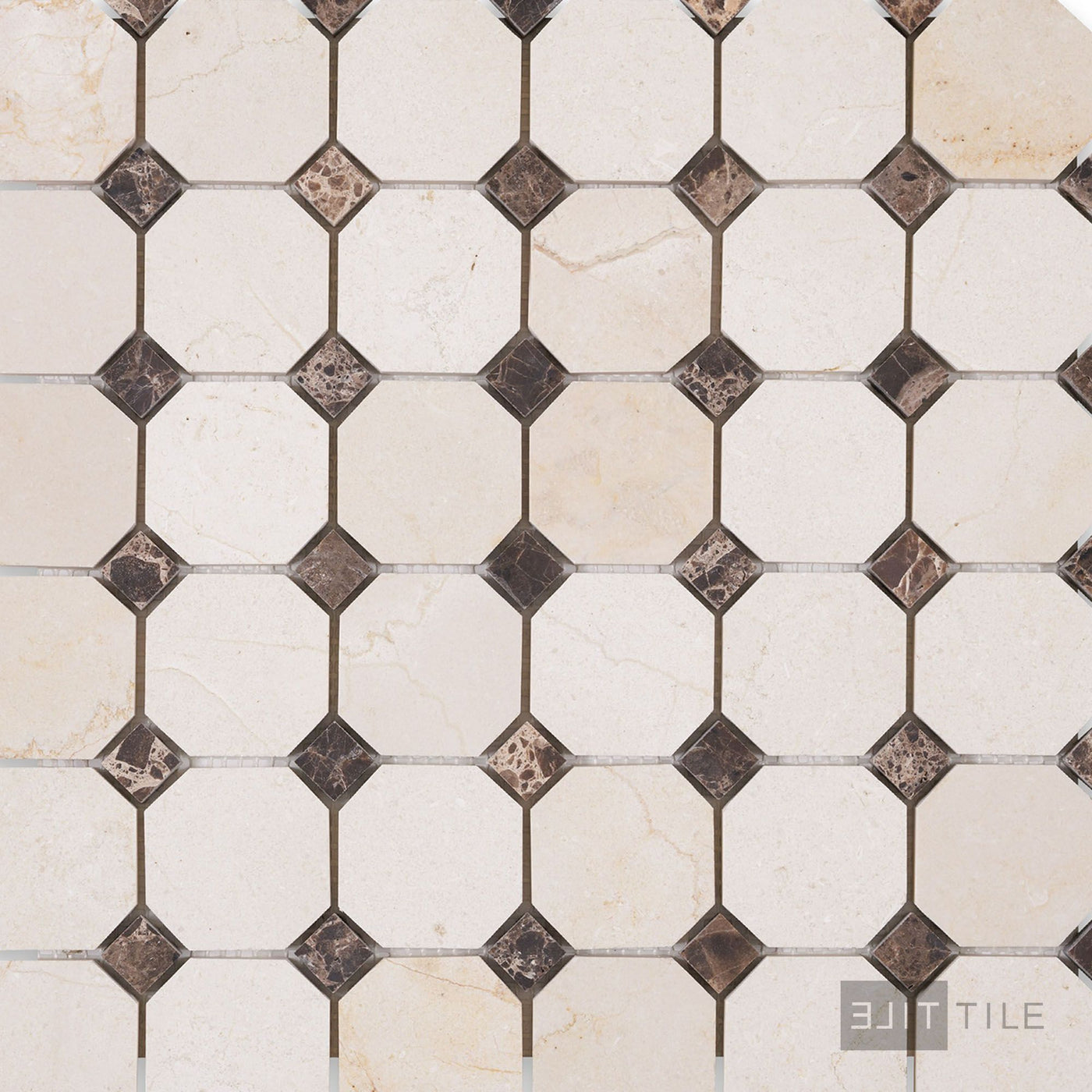 Crema Marfil Marble 2" Octagon W/Brown Dot Honed Mosaic