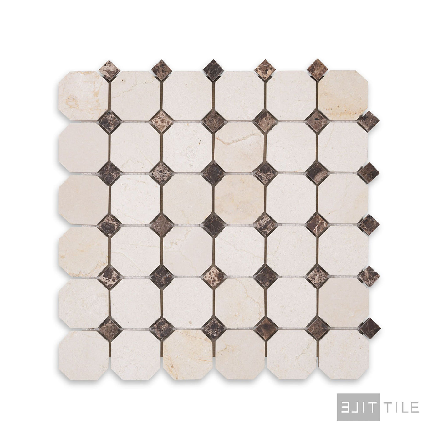 Crema Marfil Marble 2" Octagon W/Brown Dot Honed Mosaic