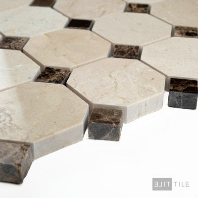 Crema Marfil Marble 2" Octagon W/Brown Dot Honed Mosaic