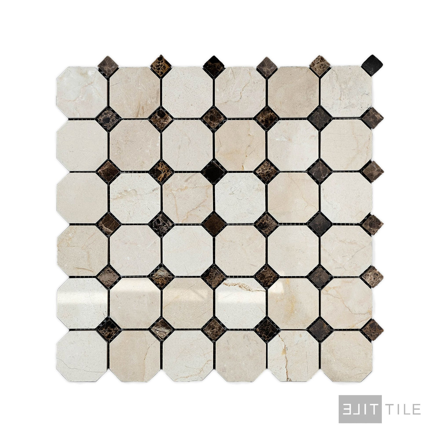 Crema Marfil Marble 2" Octagon W/Brown Dot Polished Mosaic