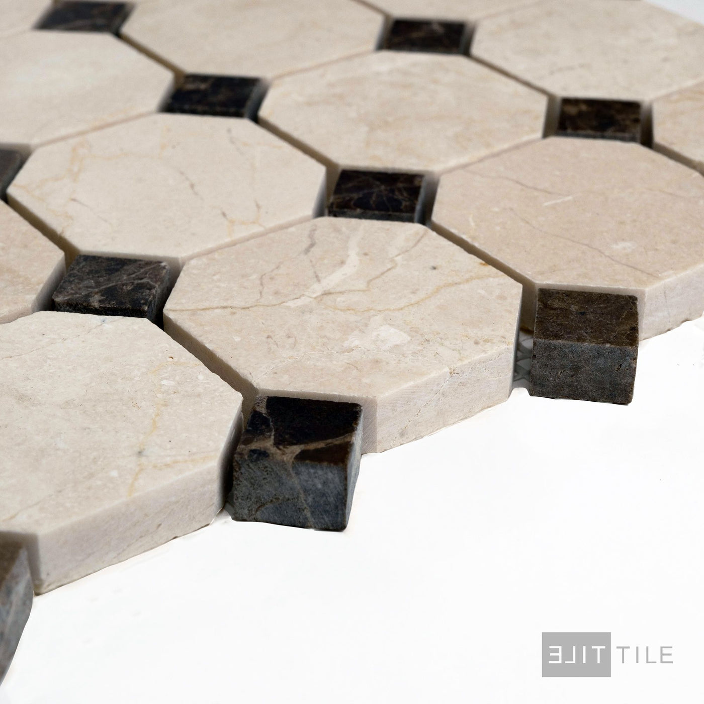 Crema Marfil Marble 2" Octagon W/Brown Dot Polished Mosaic