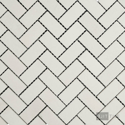 Thassos White Marble 1X2 Herringbone Honed Mosaic