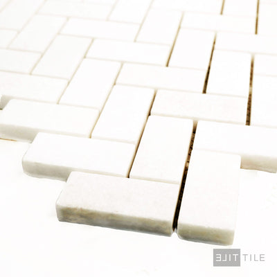 Thassos White Marble 1X2 Herringbone Honed Mosaic