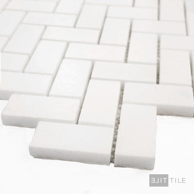 Thassos White Marble 1X2 Herringbone Polished Mosaic