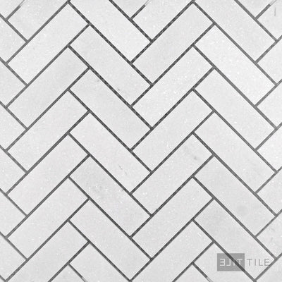 Thassos White Marble 1X3 Herringbone Honed Mosaic